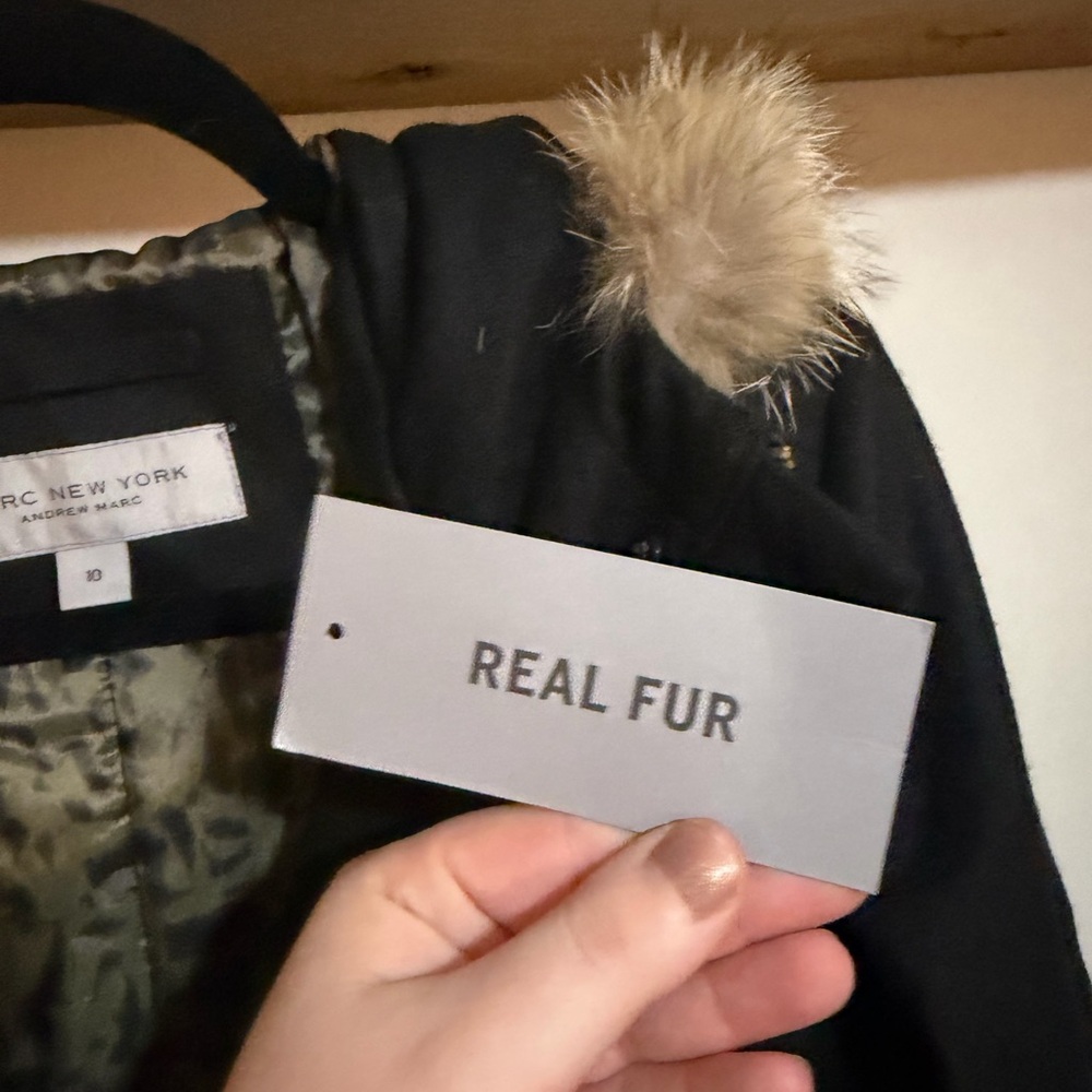 NWT Andrew Marc New York Black Utility Jacket Winter Coat Parka with Real Fur - Picture 4 of 9